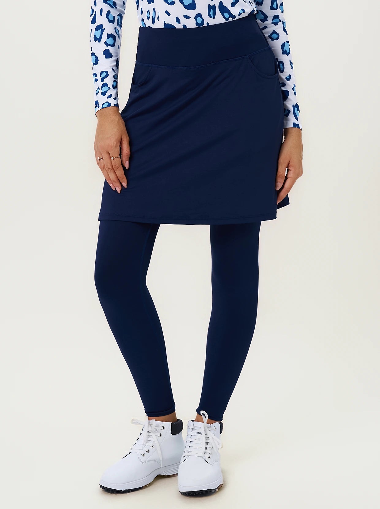 Basic Straight Skirted Leggings with Pockets