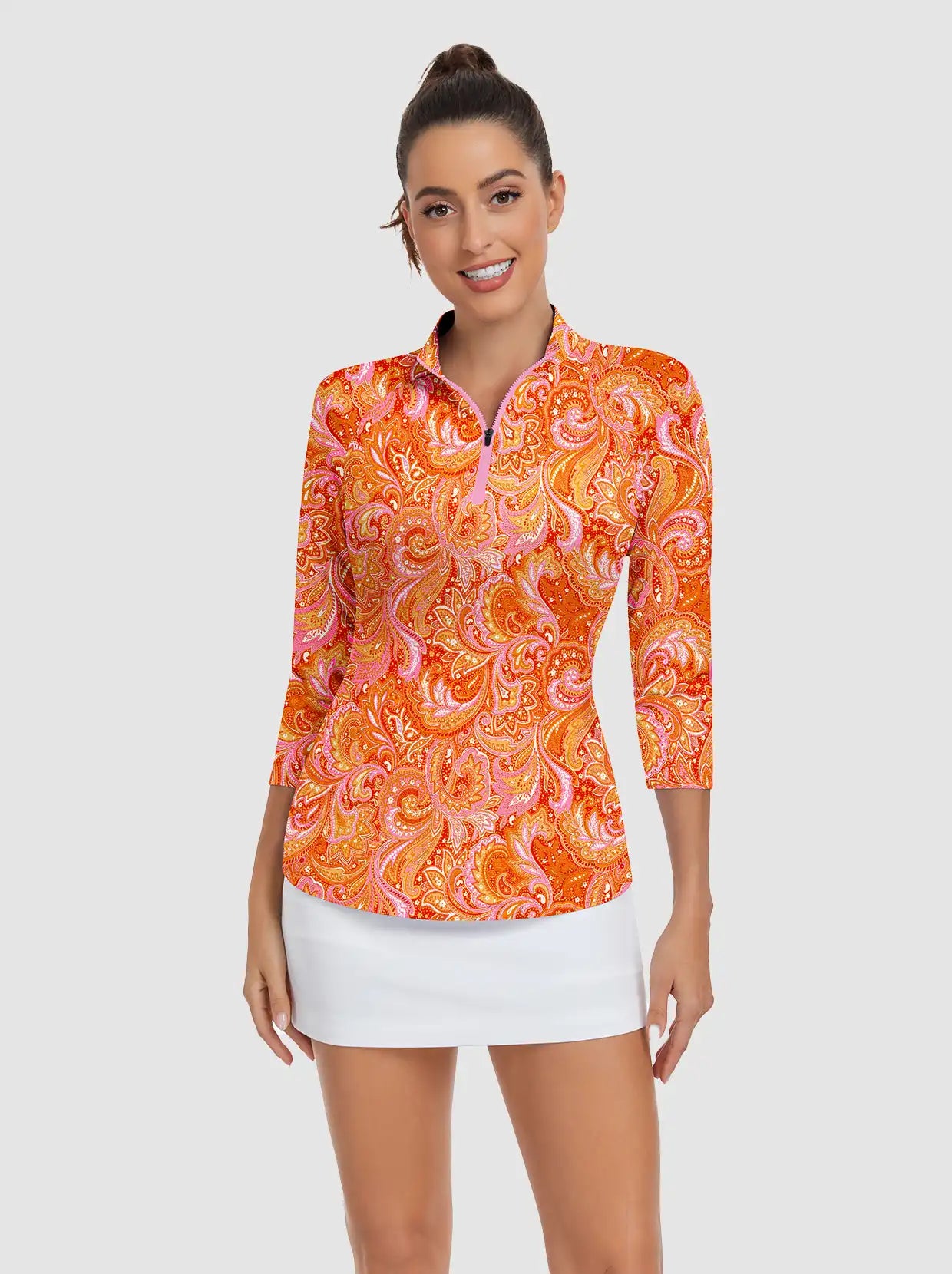 UPF50+ Quarter-zip 3/4 Sleeve Polo Shirt