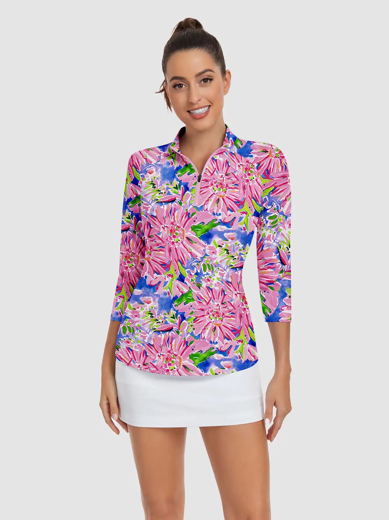 UPF50+ Quarter-zip 3/4 Sleeve Polo Shirt