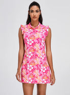 Red Floral 34" Ruffled Sleeveless Active Dress With Shorts