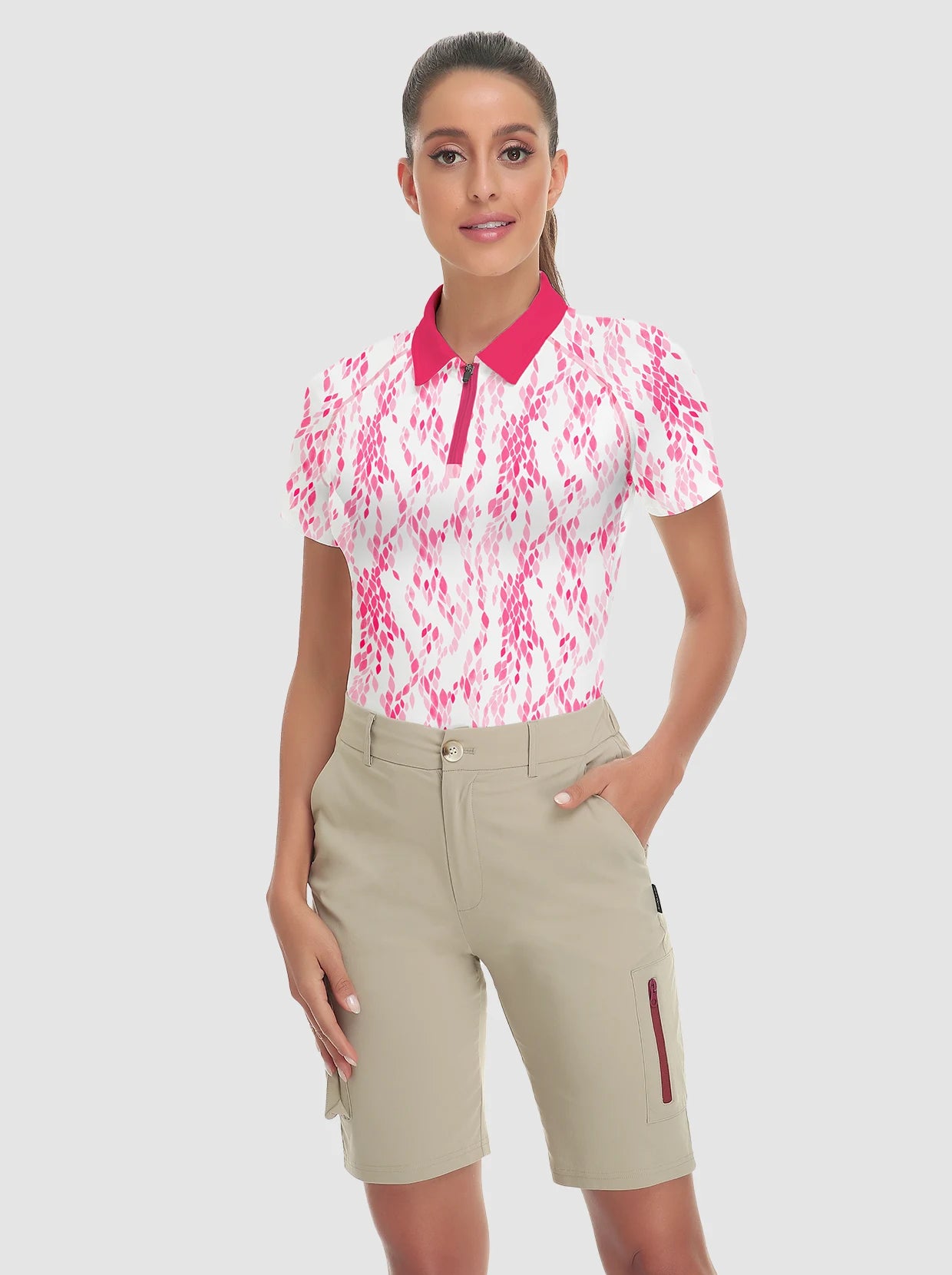 Stretchy Short Sleeves Quarter-Zip Golf Polo Tops