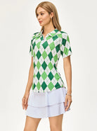 White and Green Checkerboard Short-sleeve Golf Polo Shirt