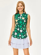 Green Shamrock Quarter-zip Sleeveless Polo Shirt