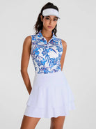 Blue Floral Sleeveless Athletic Polo Shirts For Ladies