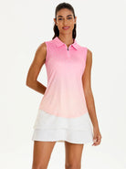 Pink Gradient Quarter-zip Sleeveless Polo Shit for Women 