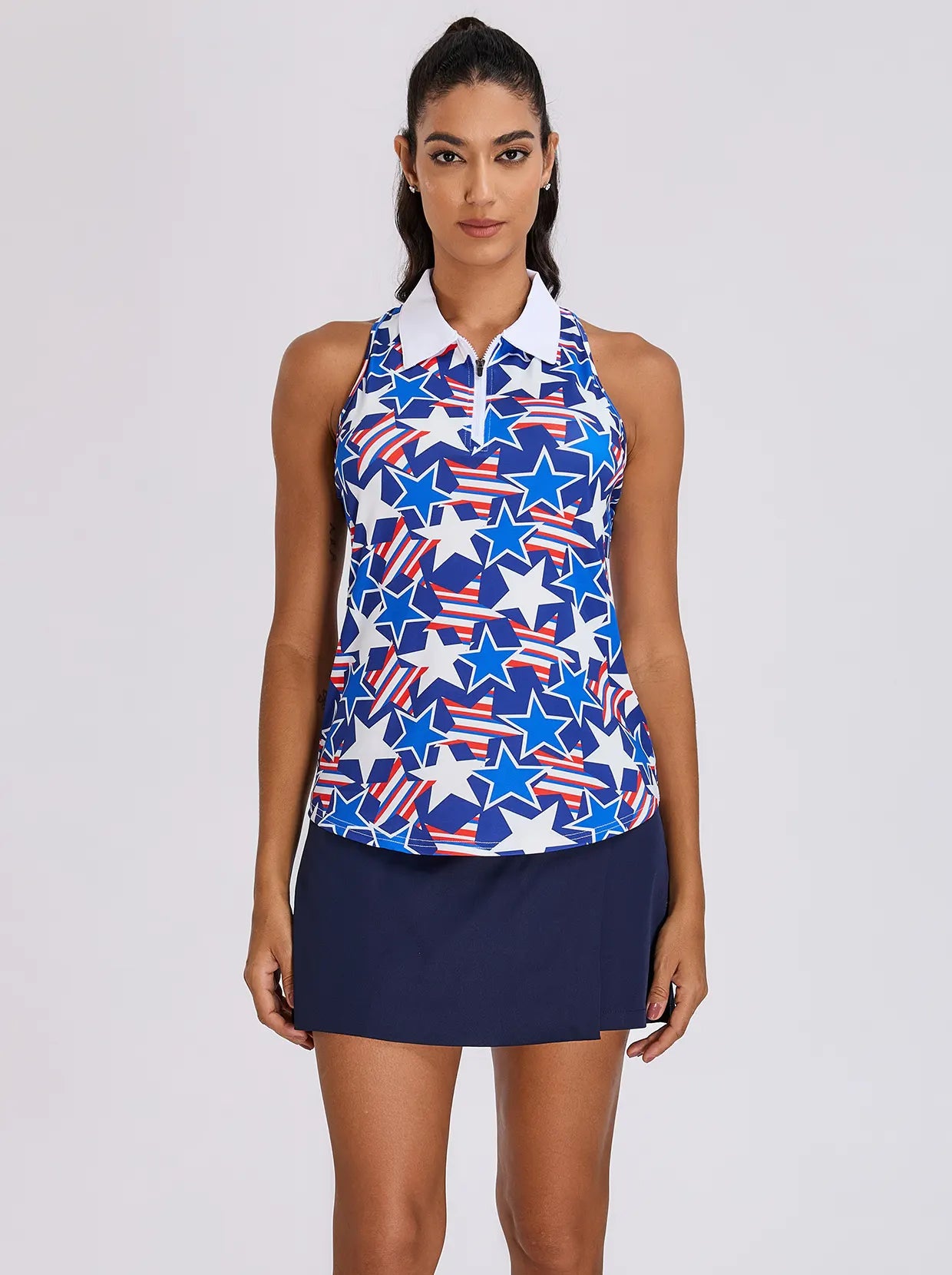 Dark Blue Stars Racerback Athletic Polo Shirts for Women