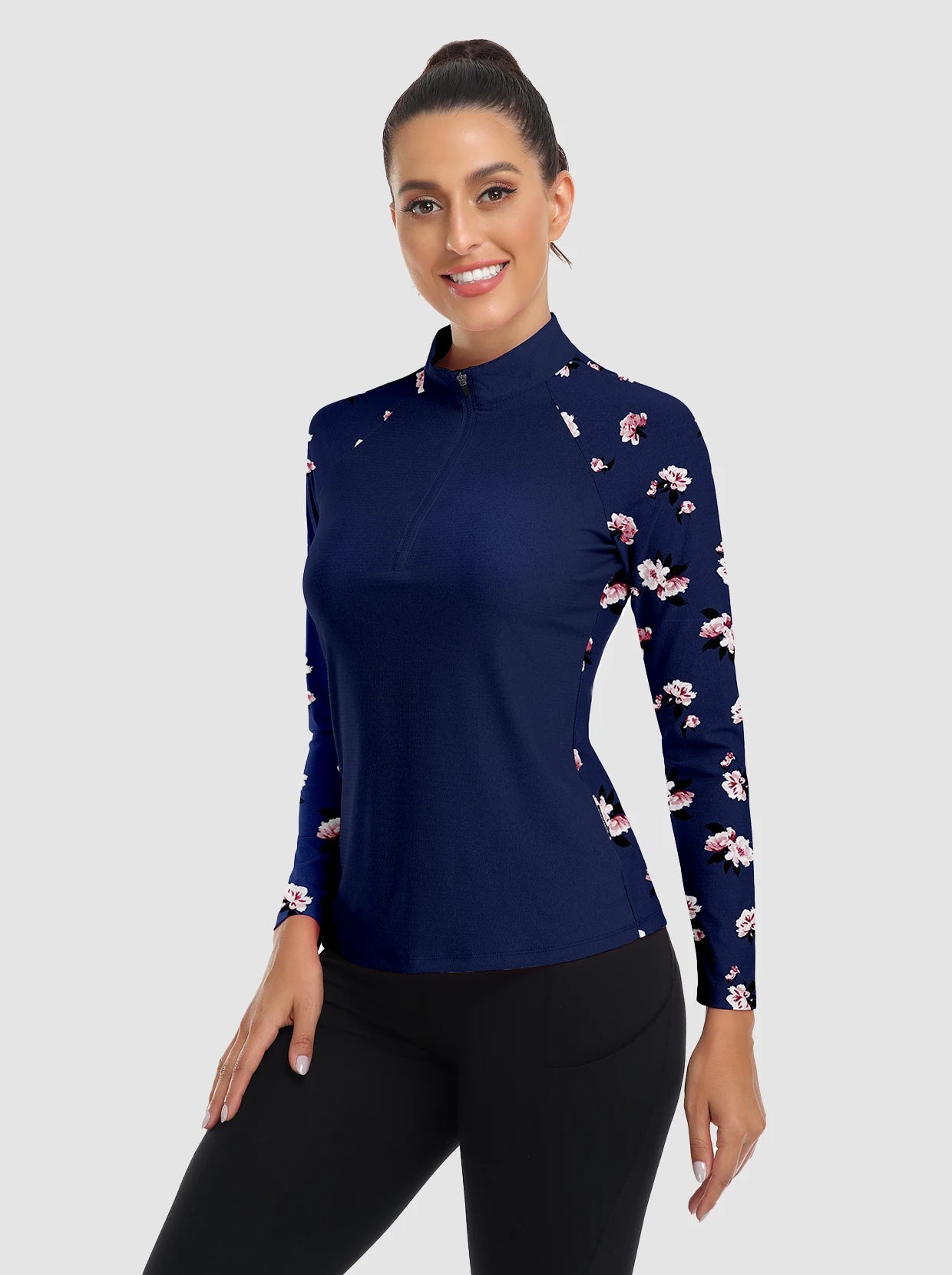 Stand-collar Quarter-zip Long Sleeve Polo Shirts