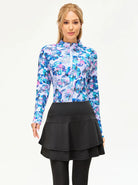 Blue Floral Quarter-zip Long-sleeve Polo Shirt