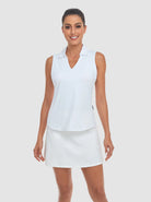 Solid White V-neck Sleeveless Polo Shirt