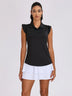 Button-Placket Ruffled Sleeveless Polo Shirt