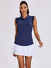 Button-Placket Ruffled Sleeveless Polo Shirt