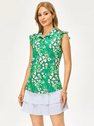 Shamrock and Floral Ruffed Sleeveless Polo Shirt