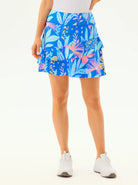 17" Blue Floral Ruffled Active Skorts with Shorts