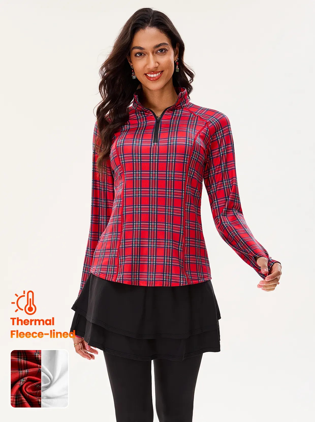 Christmas Red Checkerbaord Long-sleeve Fleece Top
