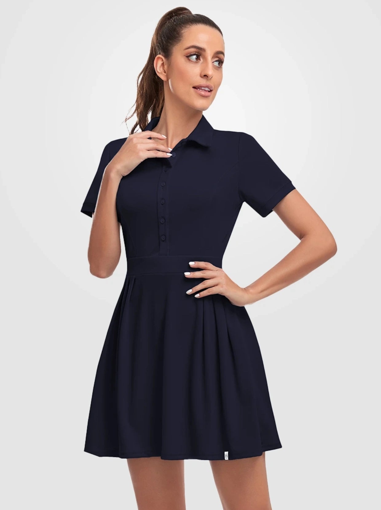 Short-sleeve Athletic 34" Pleated Dresses with Shorts and Pockets