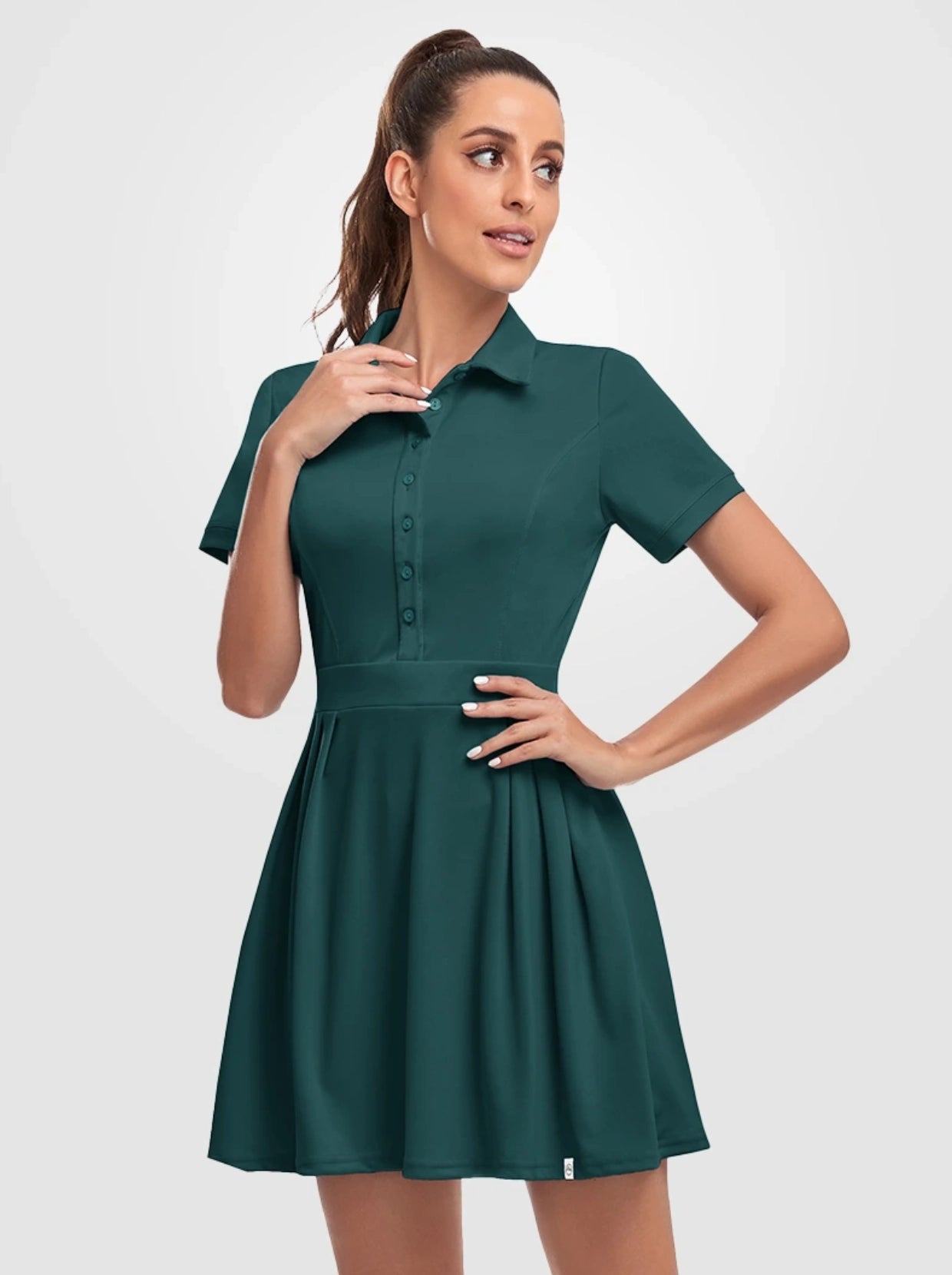 Short-sleeve Athletic 34" Pleated Dresses with Shorts and Pockets
