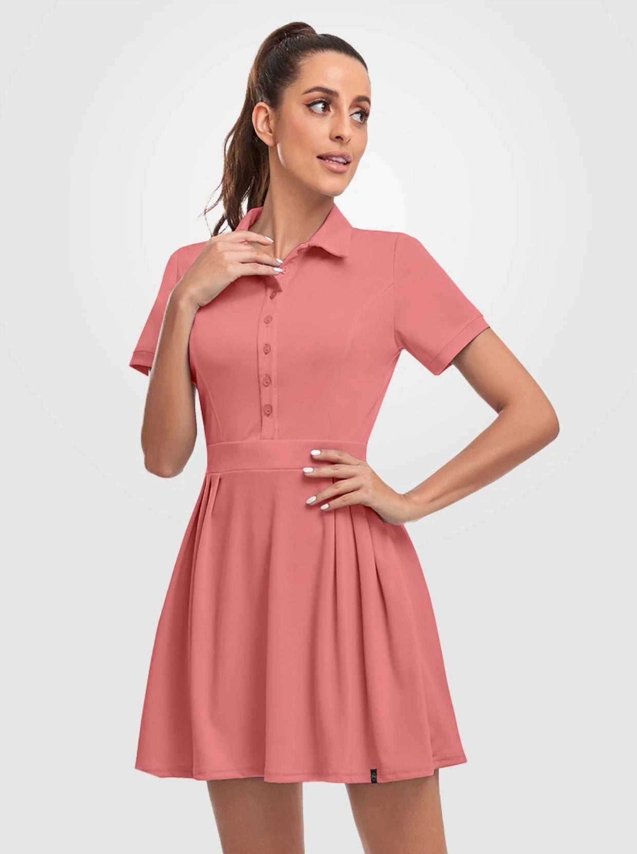 Short-sleeve Athletic 34" Pleated Dresses with Shorts and Pockets