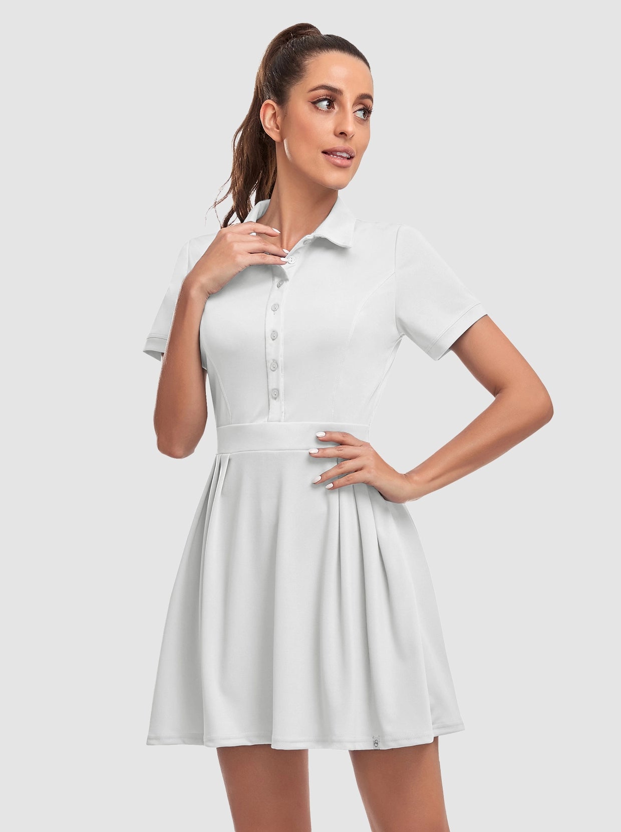 Solid Color 34" Button Golf Dress with Shorts