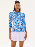 Abstract Print Quarter-zip 3/4 Sleeve Golf Shirt