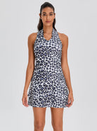 32" Black Leopard Racerback Sleeveless Dress with Shorts 