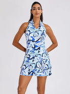 32" Abstract Print V-neck Racerback Sleeveless Dress with Shorts