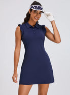 Dark Blue 34"Ruffled Sleeveless Active Dress With Shorts