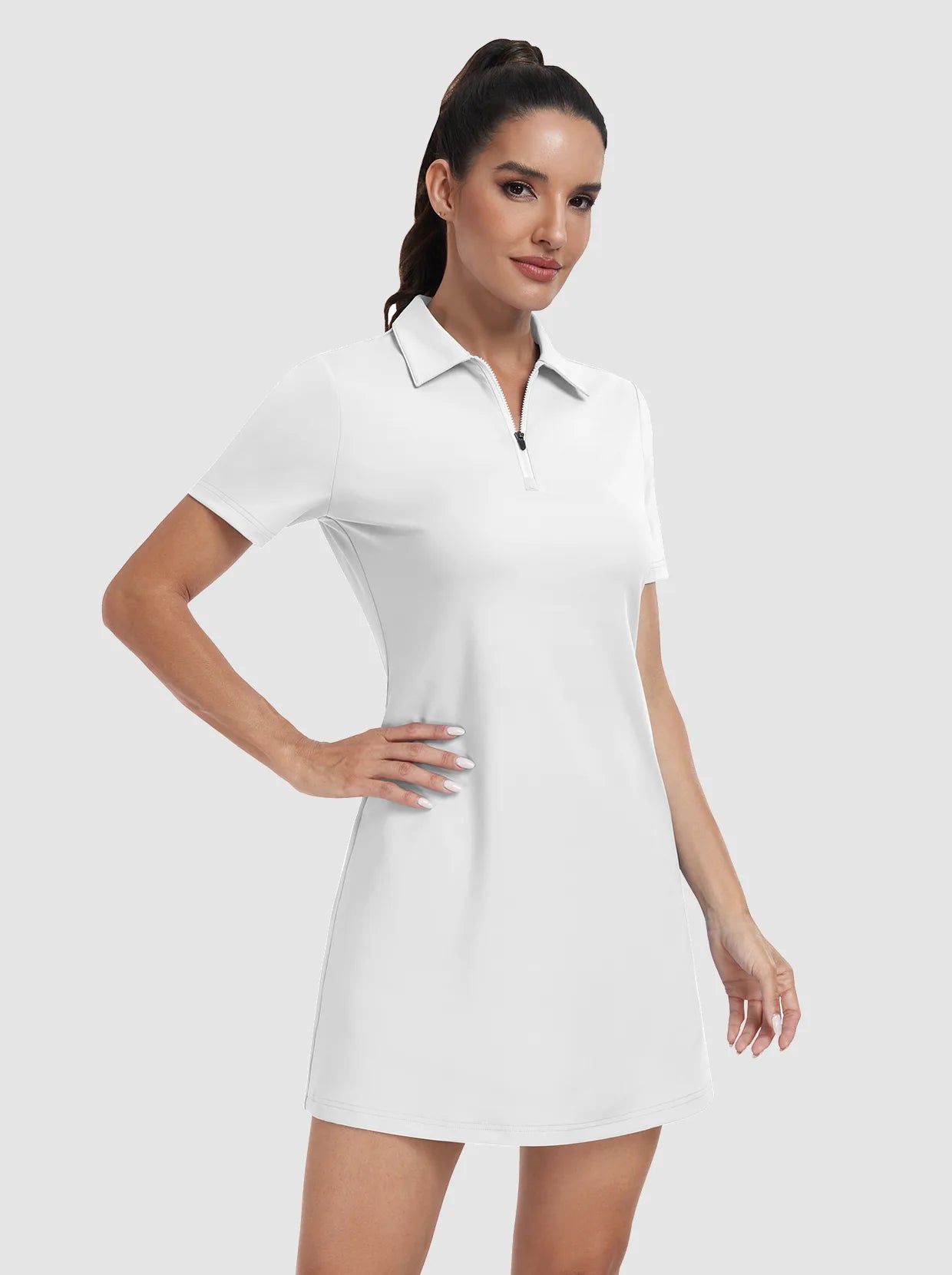 33" Zipper Short-Sleeve Polo Dress With Inner Shorts