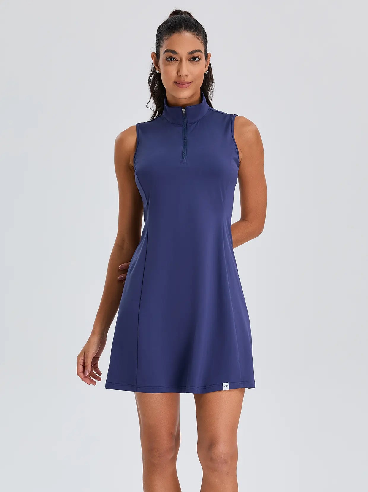 Ladies 33"  Quarter-zip Sleeveless Dress with Shorts and Pockets