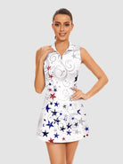 33" Red and Blue Star Quarter-zip Sleeveless Dress with Shorts 