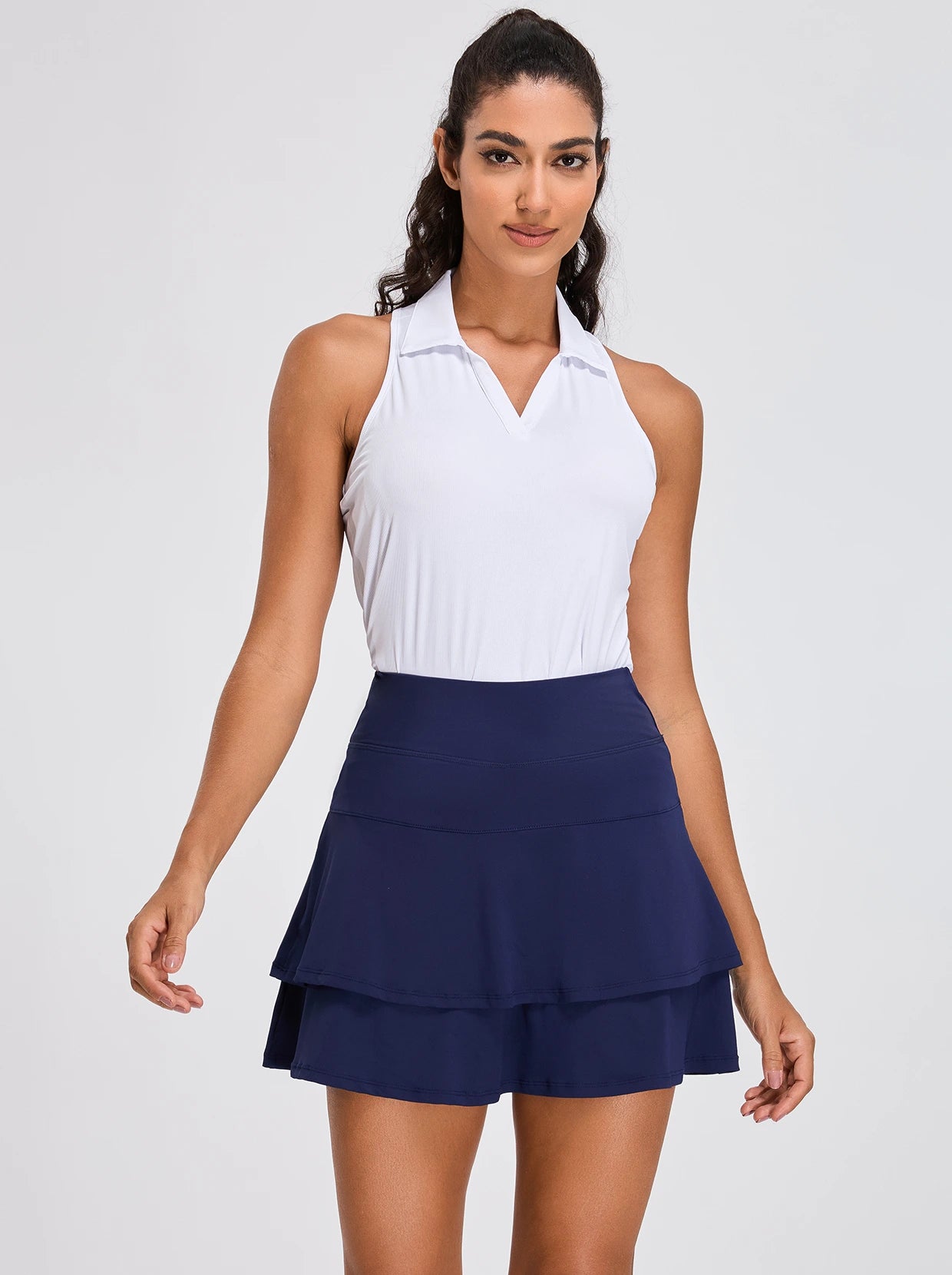 Basic V-neck Racerback Sleeveless Polo Shirt