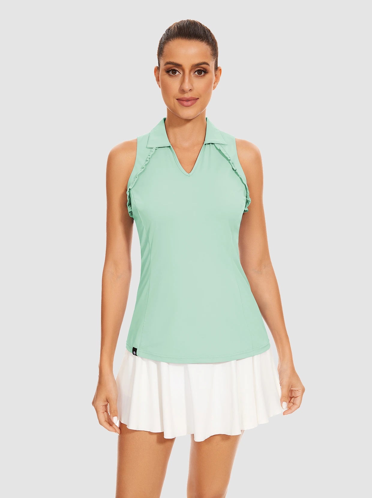 Basic V-Neck Sleeveless Golf Polo Shirt For Women