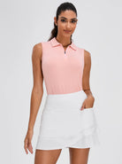 Solid Pink Classic V Neck Sleeveless Polo Shirt