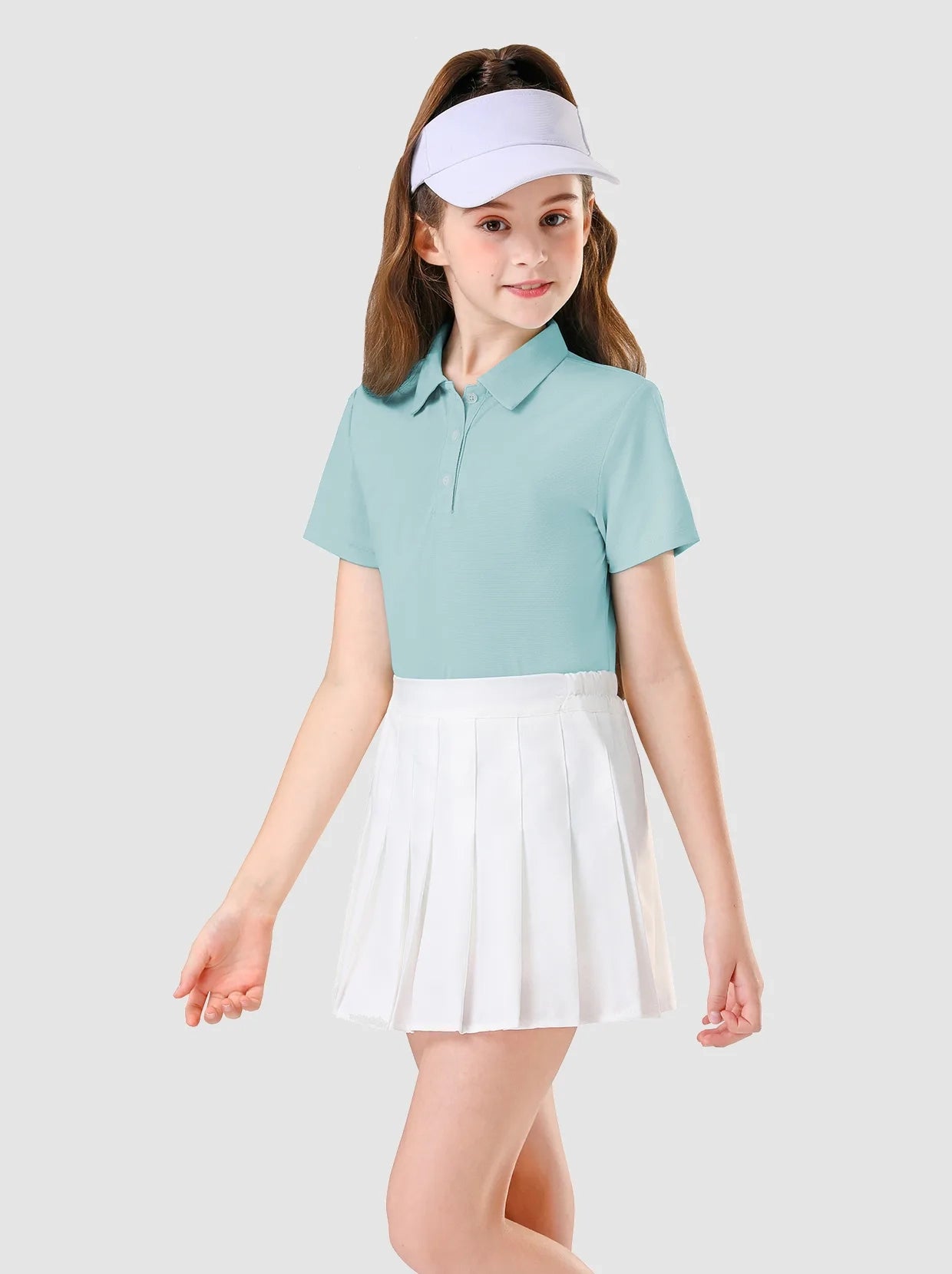 Solid color Button-Placket Short-sleeve Polo Shirt for Girls