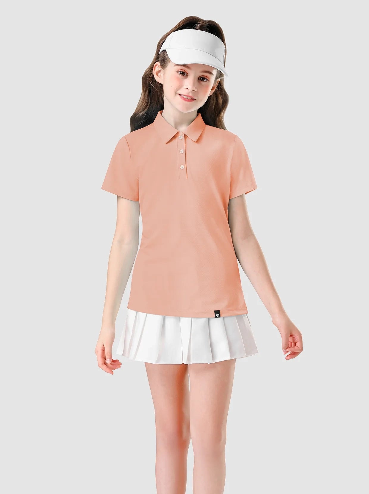 Solid color Button-Placket Short-sleeve Polo Shirt for Girls