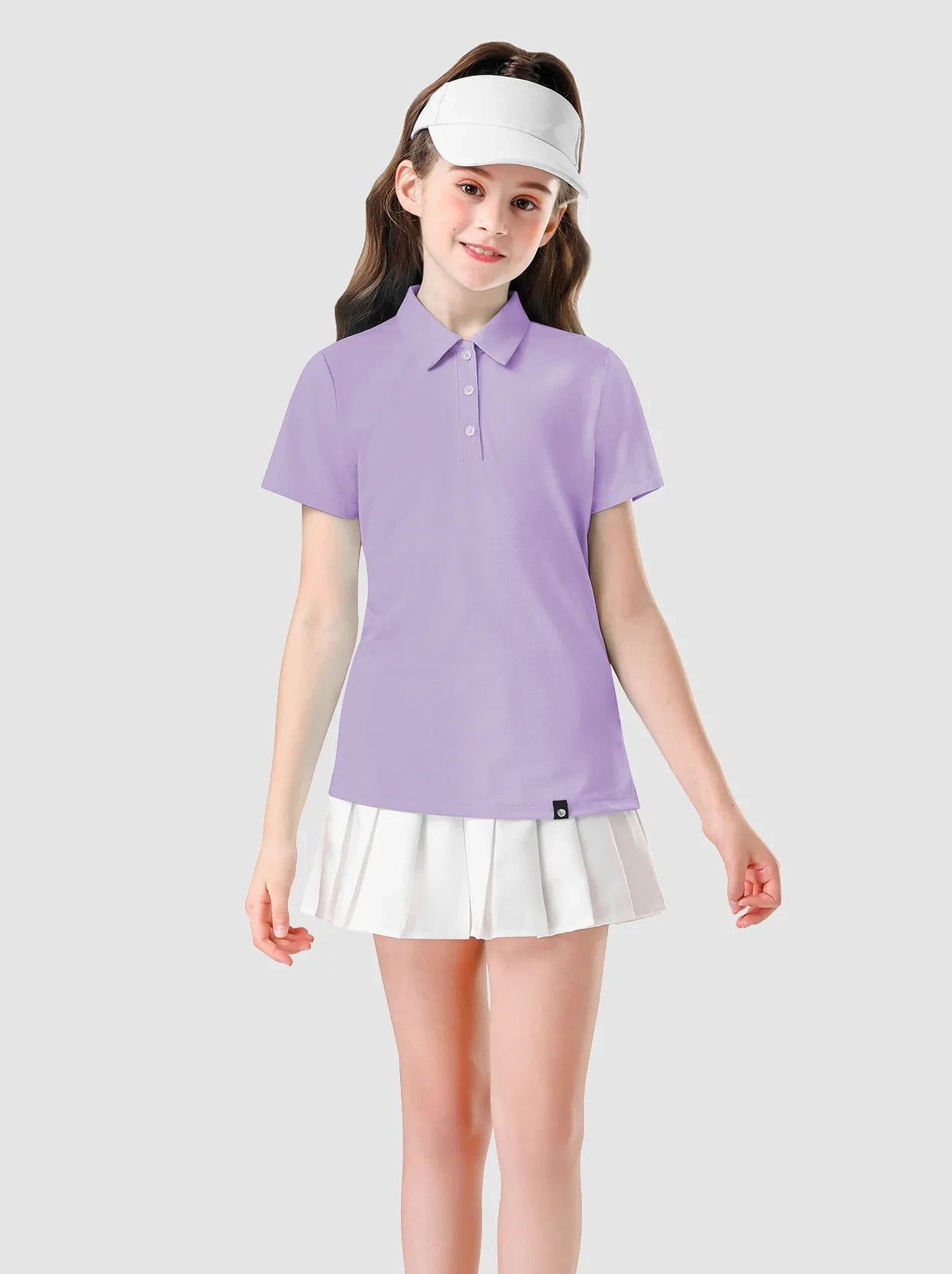 Solid color Button-Placket Short-sleeve Polo Shirt for Girls