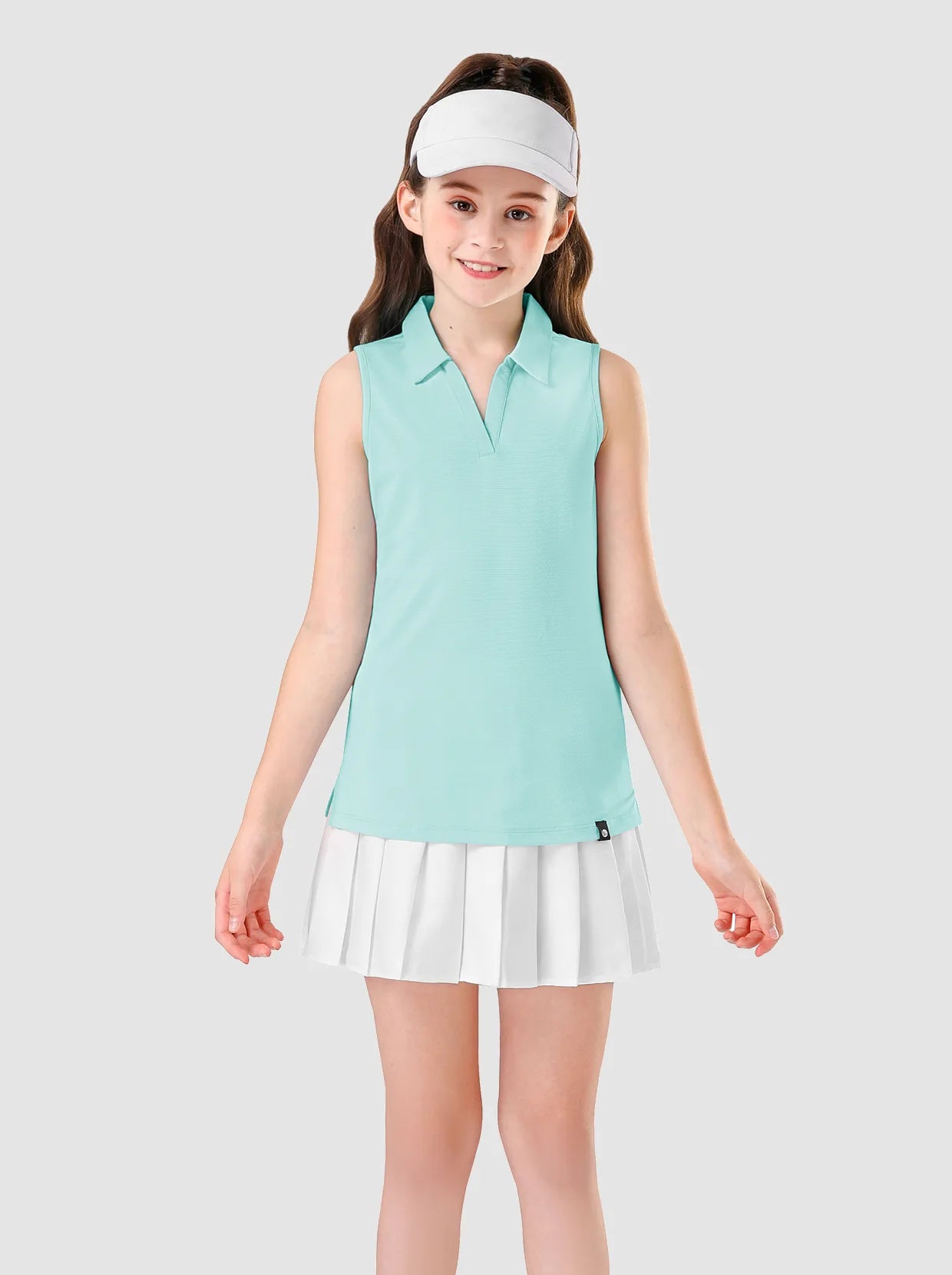 Basic V-neck Sleeveless Polo Top for Girls