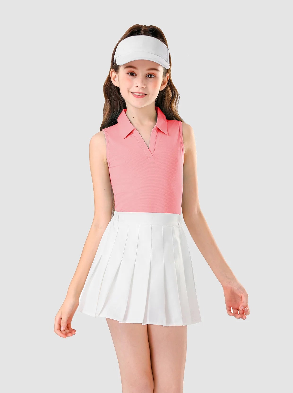 Basic V-neck Sleeveless Polo Top for Girls