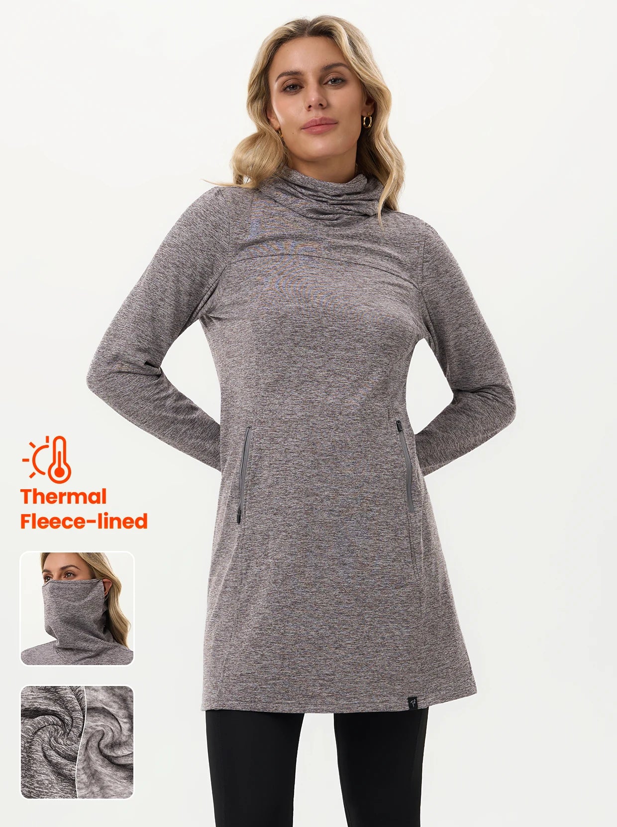 Cowl Neck Long-sleeve Fleece Dress for Women