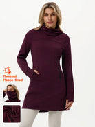 Thermal Cowl-neck Long-sleeve Fleece Dress