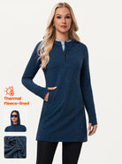 Quarter-zip Hooded Long-sleeve Fleece Dress