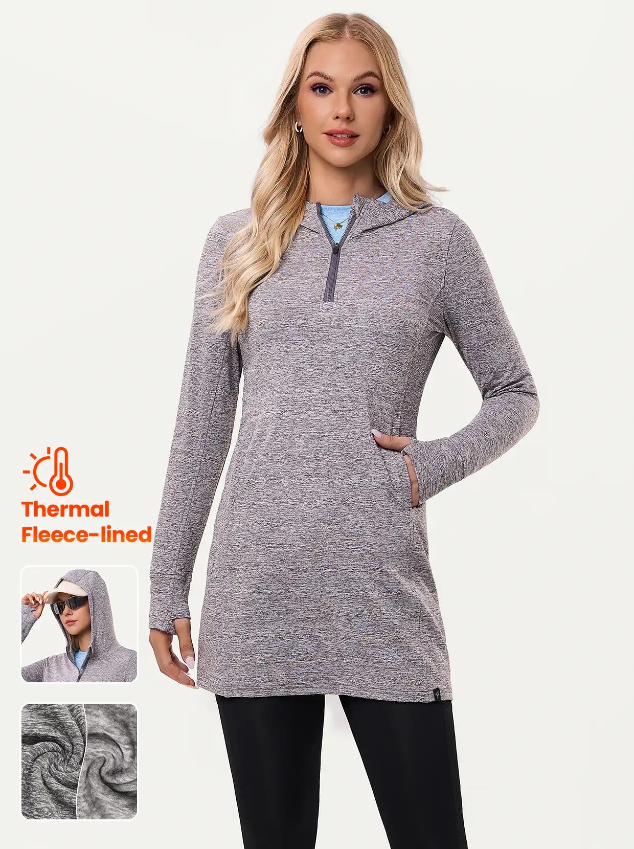Quarter-zip Hooded Long-sleeve Fleece Dress