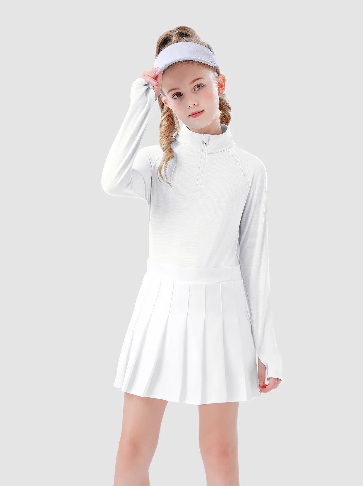 Girls Quarter-zip Long-sleeve Shirt with Thumbhole