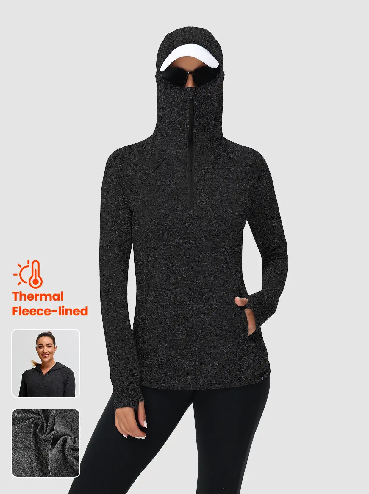 Half-zip Hoodies Long-sleeve Thermal Top for Women