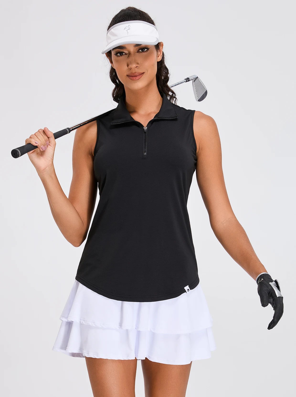 Basic Quarter-zip Sleeveless Polo Shirt For Women