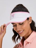 Ladies Pink Flamingo Print White Golf Visor 