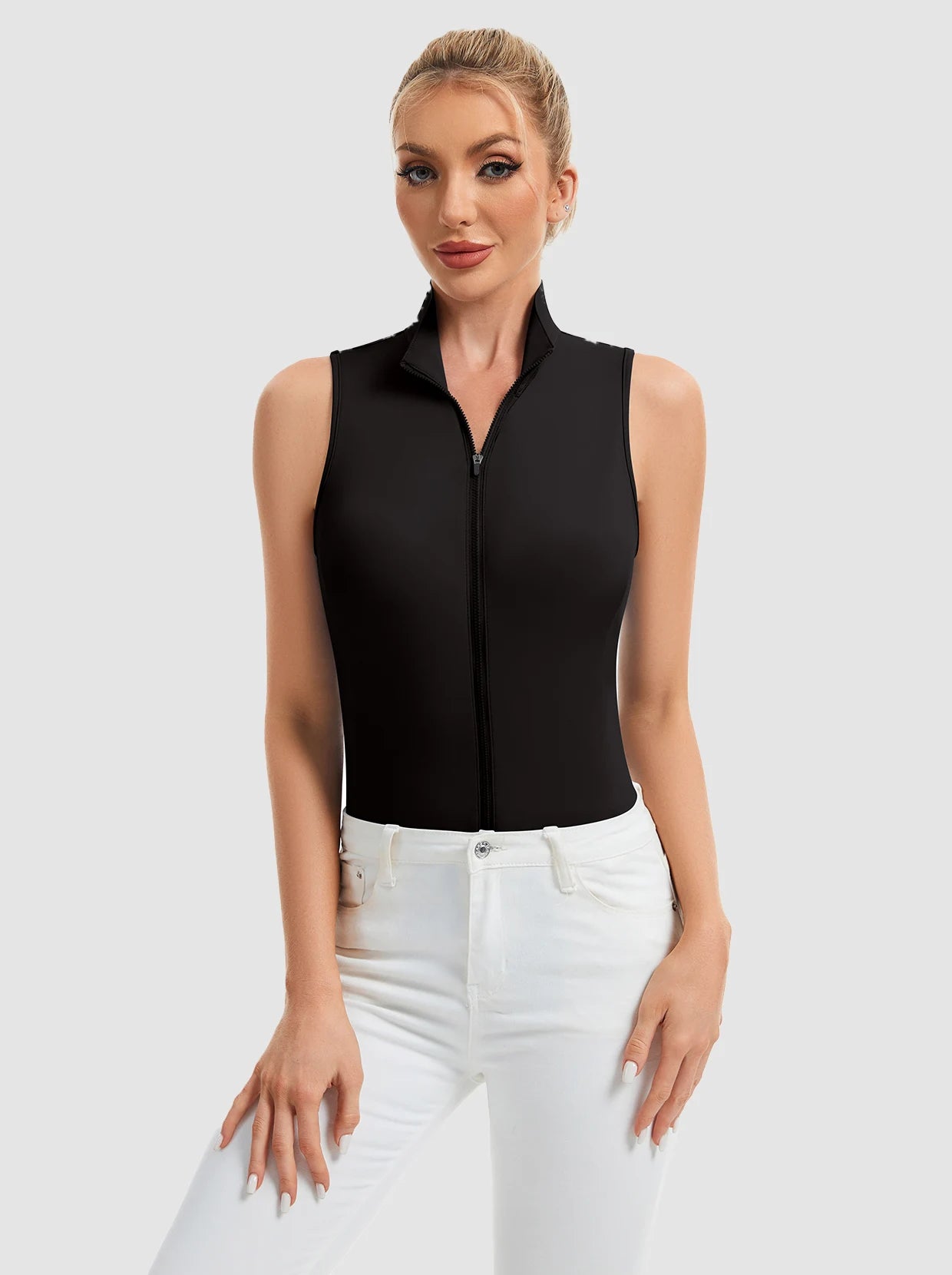 Full-zip Stand-collar Sleeveless Polo Shirts