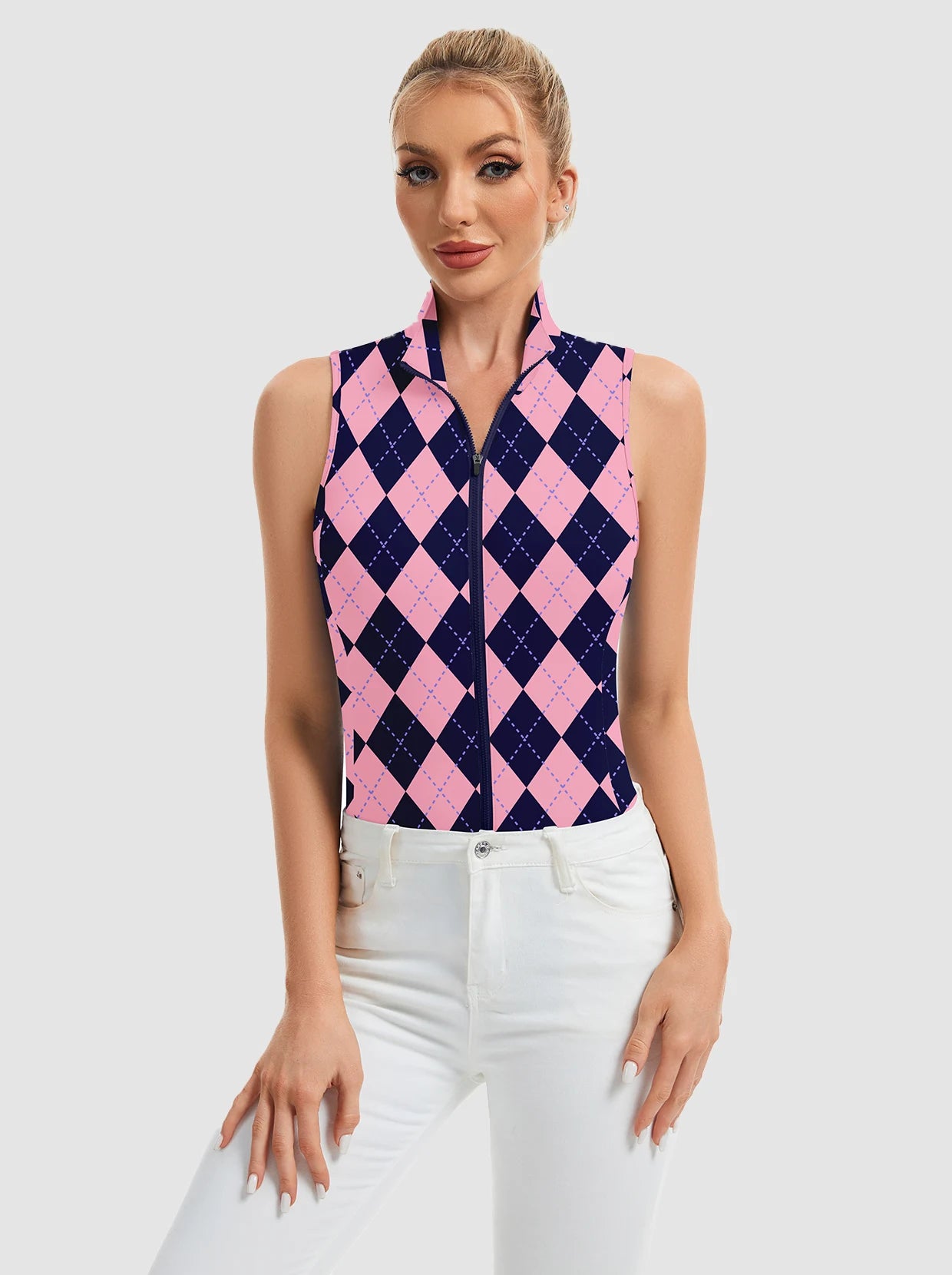 Full-zip Stand-collar Sleeveless Polo Shirts