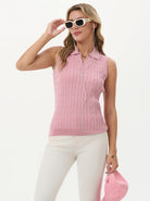 Basic V-neck Sleeveless Cable-Knit Vest for Women