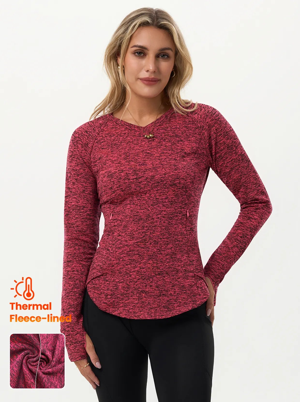 Thermal V-neck Long-sleeve Tunic Tops with Zipper Pockets