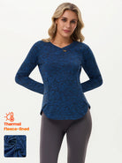 Thermal V-neck Long-sleeve Tunic Tops with Zipper Pockets